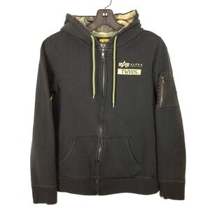 Alpha Industries New Era Minnesota Twins Black Bomber Hoodie Sz S Pockets Fleece